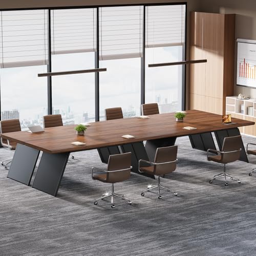 Tribesigns 6.57 FT Conference Room Table, 79" L x 27.56" W Rectangle Executive Meeting Seminar Table with Walnut Wood Top & Black Metal Base for 6, Modern Office Desk Business Furniture for Boardroom Tribesigns