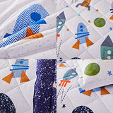 Brandream Kids Space Bedding Set Boy Girl Cotton Comforter Set Space Rocket Galaxy Bedroom 3-Piece Full Size Brandream