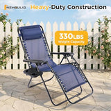 NEWBULIG Zero Gravity Chair Set of 2, Lounge Chair Folding Portable Adjustable Camping Reclining Chairs with Adjustable Pollow, Mesh Back, Cup Holder Trays Lawn Patio Chair for Pool Beach - Blue