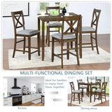 LUMISOL Farmhosue Dining Table Set for 4, 5-Piece Counter Height Kitchen Table Set with 4 Upholstered Chairs for Kitchen, Dining Room, Small Space, Walnut LUMISOL