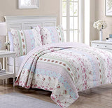 Cozy Line Home Fashions 100% Cotton Real Patchwork Pink Floral Cottage Shabby Chic Reversible Quilt Bedding Set, Bedspread, Coverlet (Wild Rose, King - 3 Piece) Cozy Line Home Fashions