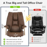 EXCEBET Big and Tall Executive Office Chair with Footrest, 400LBS Capacity Ergonomic High-Back Desk Office Chair with Lumbar Support, Padded Armrests & Thick Cushion, Brown PU Leather Chairs EXCEBET