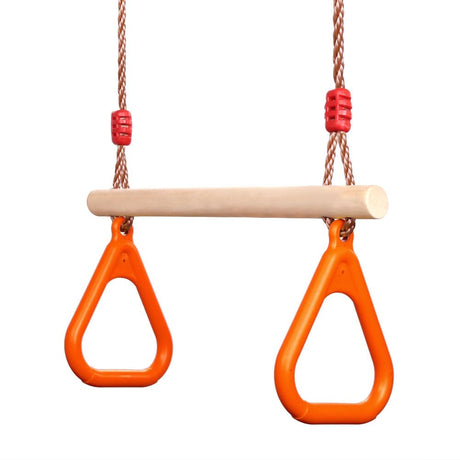 PELLOR Kids Trapeze Bar with Rings,Wooden Trapeze Swing Bar for Ninja Warrior Obstacle Course,Children's Swing Set Indoor Outdoor Garden,Yard,Playground PELLOR