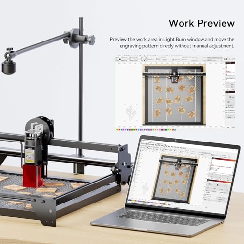 Longer RAY5 20W Laser Cutter and Laser Engraver for Tumblers, with Rotary Roller Bundle, 17.3"x 17.3" Honeycomb Working Bed, Camera Kit, and Air Pump Laser Engraver for Wood and Metal, Acrylic Longer