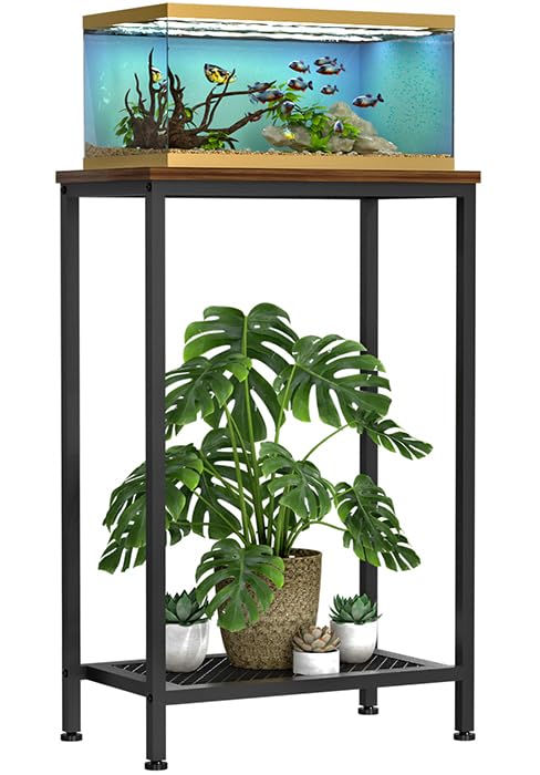 VANVERB 10 Gallon Fish Tank Stand, 2-Tier Small Aquarium Stand 5-10 Gallon, Metal Reptile Breeder Turtle Terrarium Stand Rack Plant Stand for Home Office, Load 350lbs, 20.86" L x 11.81" W x 32.08" H, Black VANVERB