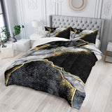 Nttopship Marble Comforter Set Full Size Black Gold Gray Marble Bedding Set Soft Microfiber Minimalist Wind Marble Comforter Sets 3 Pieces with 2 Pillowcases Nttopship