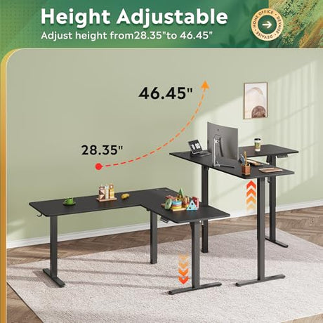 DEVAISE L Shaped Standing Desk Adjustable Height, Dual Motor Electric Corner Standing Desk, 63x55 inch Sit Stand up Home Office Desk with Splice Board, Black DEVAISE