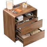23.8" Modern Nightstand with Hidden Drawers Walnut Night Stand with Charger Station Mid Century Bedside Table Curved Wood Side Table for Bedroom Dorm Oransail
