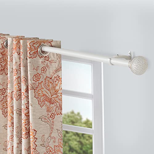 Deco Window 1 Inch Extendable 36"-66" Farmhouse Ivory Curtain Rod for Windows & Doors with Hammered Mushroom Finials & Brackets Set Deco Window