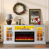 Rolanstar Fireplace TV Stand with Led and Power Outlets, White Entertainment Center with 26" Electric Fireplace for 45/50/55/60/65 inch TVs, Modern TV Console with Storage Cabinet for Living Room Rolanstar