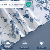 Botanical 6-Piece Full Size Sheets Set, Boho Floral Print Brushed Microfiber Sheets, Cooling Bed Sheet Set, Ultra Soft & Breathable, 16' Deep Pocket Fitted Sheet & Pillowcase Set, Grey Blue Floral Swiftify