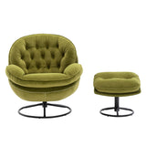 TRIPLE TREE Modern Swivel Accent Chair, Mid-Century Lounge Chair and Ottoman Set, Velvet Upholstered Button Tufted Recliner Chair, Reading Chair with Footrest for Living Room Indoor Bedroom, Green TRIPLE TREE