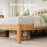 Novilla 12 Inch Queen Bed Frame with Headboard, Queen Size BedFrame with Headboard Classic Wooden Bed Frame Queen Size with Wood Slat Support, No Box Spring Needed, Easy Assembly, Natural Grain Wood Novilla