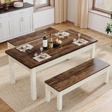 Tribesigns Farmhouse Dining Table Set for 4-6, 55-Inch Wooden Kithcen Table with 2 Benches, Space Saving 3 Pieces Heavy Duty Dinette for Dining Room, Kitchen, Small Space Tribesigns