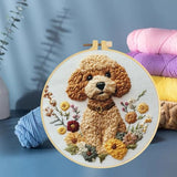 Punch Needle Kits Poodle Dog and Flowers Embroidery Starter Set with Hoop Easy for Beginners DIY Stress Relief Handmade Craft Hobby and Home Decor 20x20cm-6