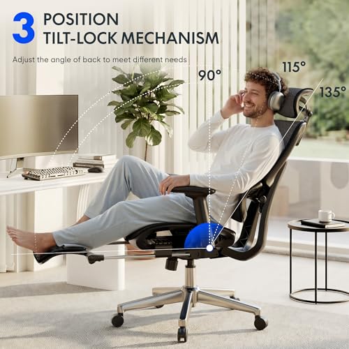 FLEXISPOT ErgoX Premium Ergonomic Office Chair with Footrest- Adjustable 3D Armrests, Dynamic Lumbar Support, Recline & Tilt Function, Mesh Seat, for Home & Office Use,Black FLEXISPOT
