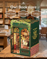 CUTEBEE Book Nook Kit, DIY Miniature House Kits for Adult and Teens, Bookend Diorama with LED, 3D Wooden Puzzle, Mini Booknook Bookshelf Insert Decor, Crafts Hobbies Gifts for Adults（Owl Bookstore