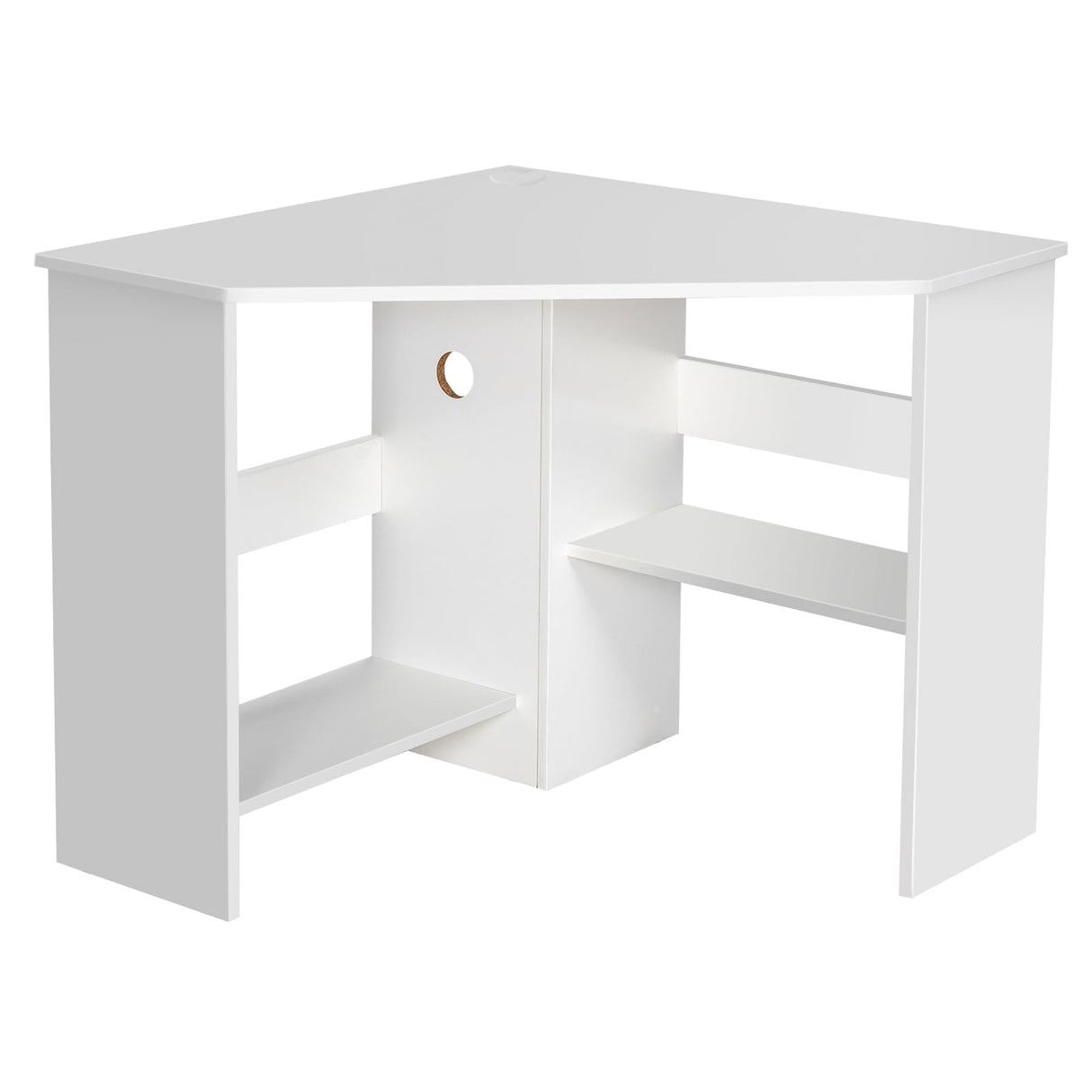 Tangkula White Corner Desk - 90 Degrees Triangle for Computer, Small Space, Bedroom, Makeup Vanity Desk with Storage Shelves & CPU Stand, Space Saving Writing Desk Tangkula