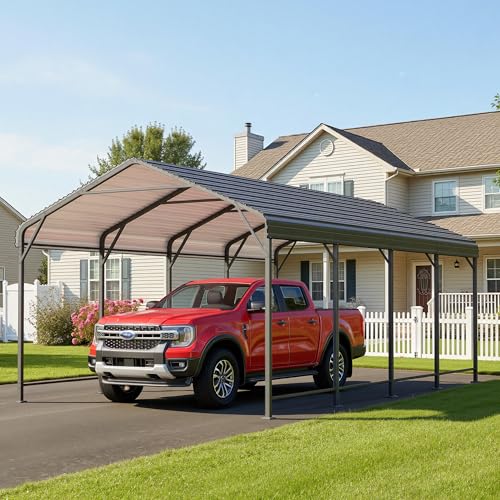 FansaFurn 12' x 20' Metal Carport, Heavy Duty Canopy with Updated Roof & Enhanced Base, Multi-Use Carport Garage for Car, Truck, Boat, Tractors, Party, Grey FansaFurn