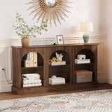 GarveeLife 63" Mid Century Modern TV Stand, Modern Console Table with Charging Station for Entryway Living Room, Modern Entertainment Center 3-Tier Rustic Brown Media Console for TV Up to 65 70 Inch GarveeLife