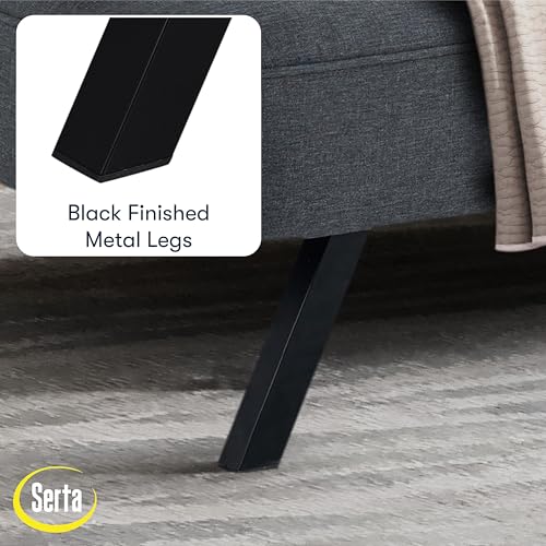 Serta Fairwood 66.1" Convertible Futon Sofa, Short Twin Size, Modern Boho, Dream Coil Comfort, Fingerguard Pinch Point Protection, Soft Woven Polyester Fabric, Charcoal Serta