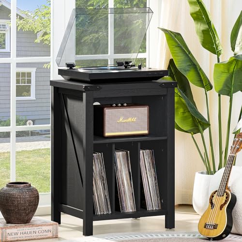 Joaxswe Record Player Stand with Vinyl Record Storage,Black Record Player Table Holds up to 160 Albums,Large Wood Turntable Stand Cabinet Dispaly Shelf for Living Room,Bedroom,Office Joaxswe