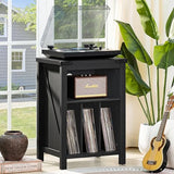 Joaxswe Record Player Stand with Vinyl Record Storage,Black Record Player Table Holds up to 160 Albums,Large Wood Turntable Stand Cabinet Dispaly Shelf for Living Room,Bedroom,Office Joaxswe