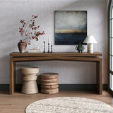 HZSSDTKJ 65-Inch Rustic Solid Wood Veneer Long Console Table, Farmhouse Entryway Sofa Side Table for Living Room, Hallway, Behind Couch and Apartment, Easy Assembly (Antique Rustic Brown-04) HZSSDTKJ