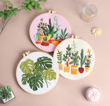 Konrisa Embroidery Kits for Adults Beginner, European Style Garden Plant Green Leaf Stamped Embroidery Starter Kit,DIY Sewing Practice, Needlepoint Cross Stitch Kit,Set of 3