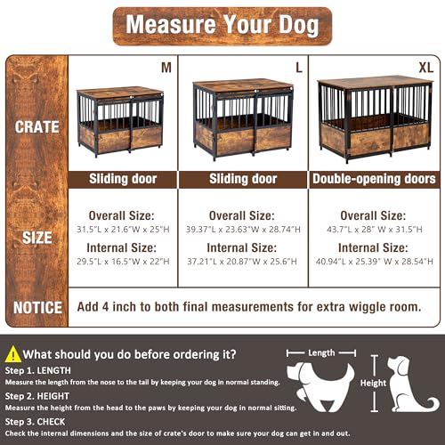 KOOPRO 32 Inch Dog Crate Furniture with Cushion for Large Medium Dogs, Wooden Heavy Duty Dog Kennel with Double Doors, Decorative Pet House Dog Cage Side End Table Indoor, Sliding Door Chew-Resistant KOOPRO