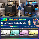 AOGLLATI LED Nightstand Set of 2 with Charging Station, 2 Drawers Night Stand with LED Lights for Bedroom, 2 USB Ports, 2 Power Outlets, Bed Side Table with Storage Shelves AOGLLATI