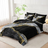 Nttopship 7 Pieces Black Gold Gray Marble Comforter Set King Size,Marble Minimalist Wind Design Bedding Quilt Set 7PCS Bed in A Bag,Bed Sheet Set All Season Lightweight Soft Microfiber Nttopship
