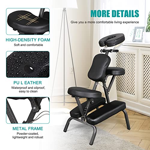 Nova Microdermabrasion Portable Massage Chair Foldable Tattoo Therapy Chair 4 Inches Thickness Sponge Face Cradle Spa Salon Massage Chair (Black) Nova Microdermabrasion