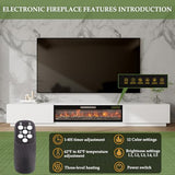 WOODTIME 109.4"W Fireplace TV Stand for TVs up to 85 Inches, 1500W/750W Electric Fireplace with 12-Color Flame, 2-Level Heat, Extra Long Entertainment Center with Large Drawers, for Living Room, White WOODTIME