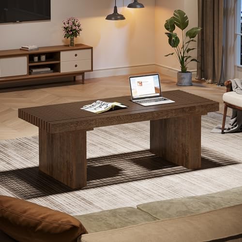 Tribesigns Rectangle Coffee Table: 47.24-Inch Wood Modern Coffee Table Cocktail Table for Living Room, Farmhouse Coffee Table Center Table Tea Table with Slat Tabletop, Rustic Brown - WoodArtSupply