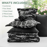 MUXHOMO Black King Comforter Set, Elegant Floral Print Bed in a Bag 7 Pieces, Ultra Soft & Breathable Reversible Botanical Pattern Bedding Set with Comforter, Sheets, Pillowcases, and Shams MUXHOMO