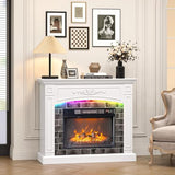 VINGLI 43'' Fireplace TV Stand for up to 55 inch TVs, Electric Fireplace with Mantel, Modern Entertainment Center with Adjustable LED Lights Strips, White Fireplace for Living Room ＆ Bedroom, White VINGLI