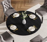 Henf 5 Piece Round Extendable Dining Table Set for 4, 43"-59" Wood Oval Expanding Kitchen Table with 4 Chairs, Space Saving Extendable Dining Room Tables with Pedestal Base (Black & Gray) Henf