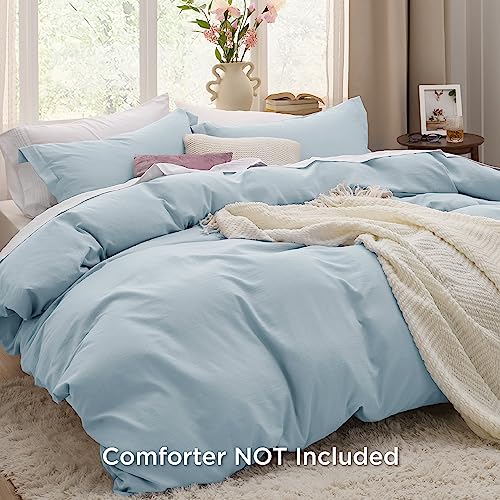 Bedsure Sky Blue Duvet Cover Twin/Twin XL Size - 2 Pieces Prewashed Cotton-Like Polyester Extra Soft Bedding Set, Includes 1 Twin Duvet Cover 68x90 In with Zipper Closure & 1 Pillow Sham, No Comforter Bedsure