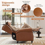 Bonzy Home Genuine Leather Pushback Recliner for Adults with Rivet Decoration, Push Back Recliner Chair with Overstuffed Cushion, Single Reclining Sofa with Button-Tufted Back for Living Room,Brown