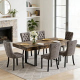 Goujxcy 7-Piece Extendable Dining Table Set for 6, 63-78 Inch Rustic Brown Kitchen Table Set with 6 Grey Tufted Chairs Farmhouse Wood Expandable Dining Room Table Set 6 for Kitchen Dining Goujxcy