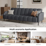 Fadware Faux Leather Couch, Convertible Futon Sofa Bed with Adjustable Backrest, Mid Century Leather Sofa Loveseat with Side Pockets& Metal Leg, Modern Leather Sleeper Sofa for Living Room Bedroom Fadware