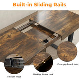 Zevemomo 63"-78.7" Expandable Dining Table, 6-10 Farmhouse Kitchen Table, Extendable Dining Table, Rectangular Kitchen Table with Metal Track, Tapered U-Shaped Leg for Dining Room,Office-Rustic Brown Zevemomo