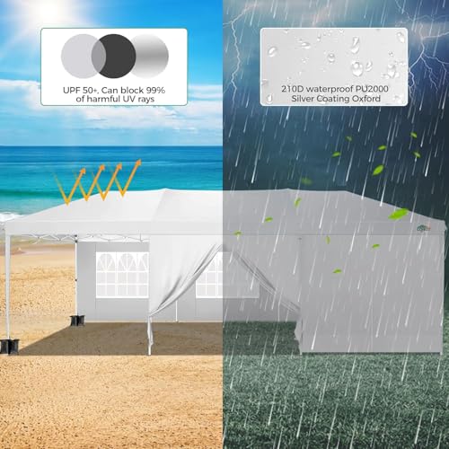 COBIZI 10x30 Pop Up Canopy Tent for Parties with 8 Sidewalls Waterproof Commercial Instant Canopy 10x30 Party Tent for Backyard, Wedding Portable Outdoor Gazebo with Carrybag&4 Sandbags(White COBIZI