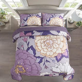 DJY Floral Quilt Set King Size Purple Boho Bedspread Coverlet Set, 3 Piece Microfiber Bohemian Botanical Farmhouse Floral Quilt Bedding Set with 2 Pillowcases for All Season (110''x90'') DJY