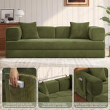 MoonSpeak 78.8''Sleeper Couch Bed for Livingroom,Convertible Modular Sofa with Armrest Pillow,Modular Foldable Corduroy Couches in a Box,No Assembly (Green) MoonSpeak