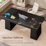 UPOSOJA 55.9 in Executive Desk with Power Outlets, Modern Home Office Desk with Storage Cabinet, Wood Computer Desk Business Workstation Desk Conference Table, Black (Storage Cabinet) UPOSOJA
