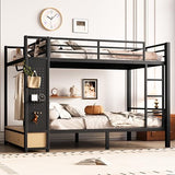 Bellemave Full Over Full Metal Bunk Bed with Storage Drawers and Shelves, Heavy Duty Bunk Beds with Pegboard and Coat Rack for Kids, Adults,Black、 Bellemave