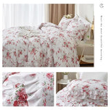 VM VOUGEMARKET Ruffle Comforter Set Twin XL Red Rose Flower Comforter Romantic Floral Bedding Set Soft Microfiber Botanical Bedding Comforter Set 1 Flower Ruffled Comforter with 2 Pillowcases VM VOUGEMARKET