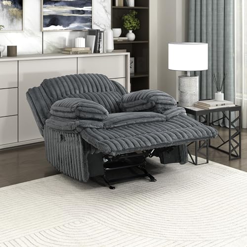 Lexicon Manual Glider Recliner Chair, Corduroy Manual Tab Pull Reclining Chair with Pillow Top Arms, Plush Cushions, Cozy Theater-Style Accent for Living Room/Bedroom, Easy Assembly, Dark Gray Lexicon
